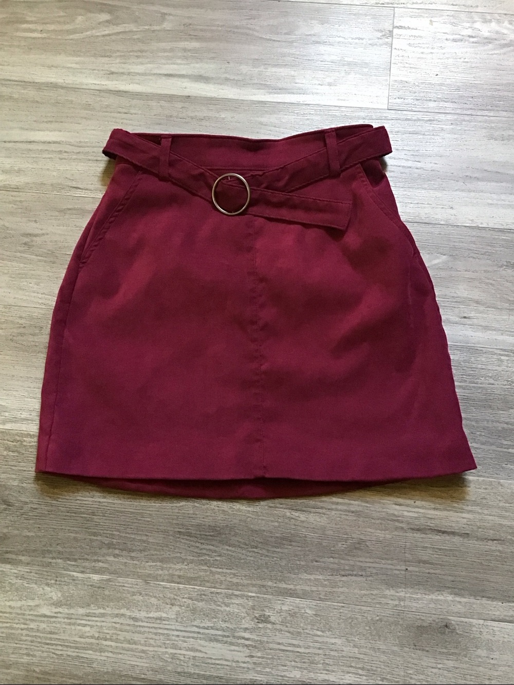 Hollister Burgundy Belted Mini Skirt with Ring Buckle